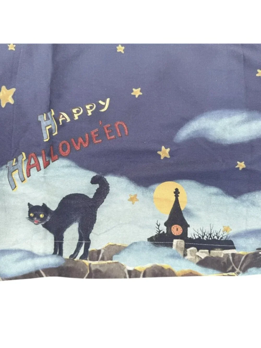 Williams Sonoma Halloween Tablecloth Skeleton Pumpkin Cat Cotton 70